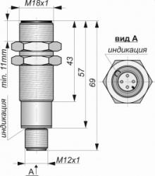Индуктивный датчик СКБ Индукция ИВ09-NO-PNP-P-ПГ-BT(12X18H10T) - 12096