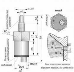 Емкостной датчик СКБ Индукция ЕУ01-NO-PNP-P-М12х1(12X18H10T) - 11687